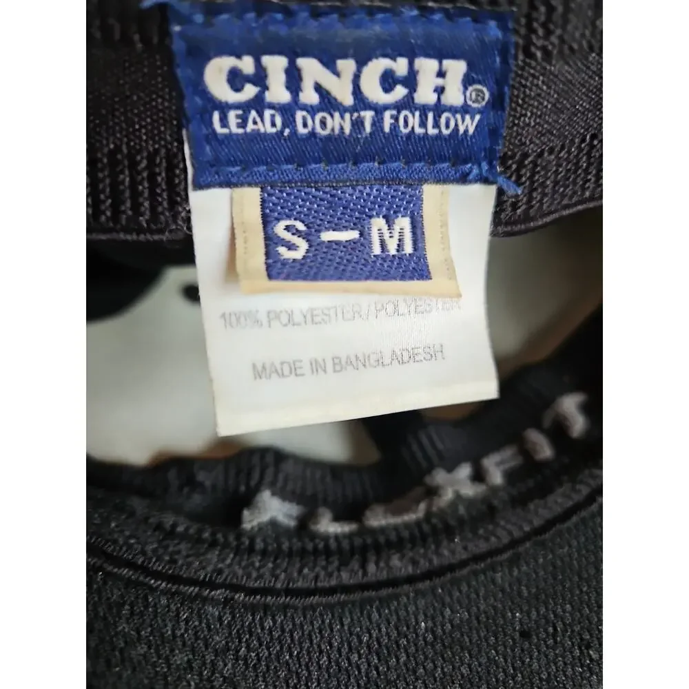 Cinch Flexfit Hat Black S/M Rubber Logo Patch Stretch Fit Western Rodeo Cap